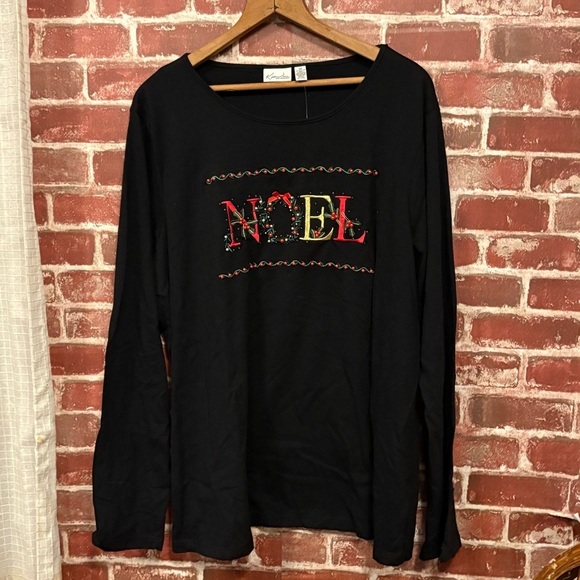 Kim Rogers Tops - Kim Rogers Black Noel Embellished Top